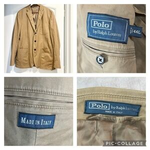 Polo Ralph‎ Lauren Tan Sport Coat Blazer 44L Vintage Unstructured Cotton